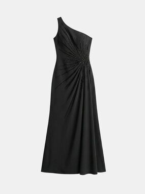 Nikki Lavis Black One Shoulder Beaded Starburst Evening Gown Dress Size 12